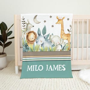 Personalized Baby Blanket, Baby Boy Name Blanket, Safari Animals Baby Name Blanket, Newborn Boy Gift, Personalized Kids Blanket, Baby Gift
