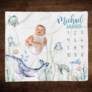 Under the Sea Baby Milestone Blanket Whale Baby Blanket - Etsy Israel