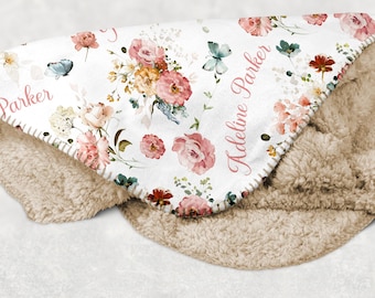 WILDFLOWER BABY GIRL Blanket, Personalized Girl Name Blanket, Custom Toddler Girl Gift, Wild Flower Baby Shower Gift, Wildflower Nursery