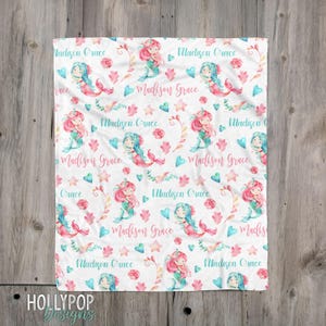 Custom Baby Name Blanket, Baby Girl Mermaid Blanket, Personalized Baby Girl Blanket, Girl Birthday Gift, Mermaid Gift for Girl, Newborn gift
