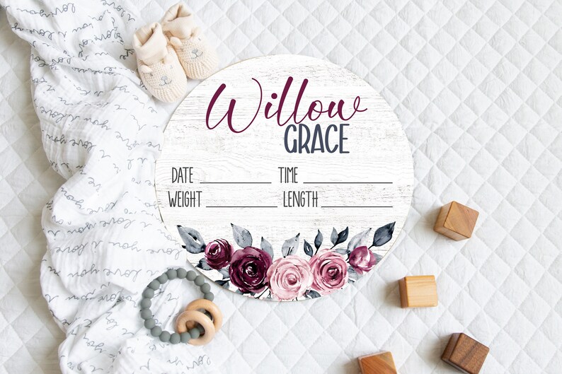 Pinkstats Signage Baby Girl Pink Floral Birth Stats Sign Newborn Girl Name - Etsy