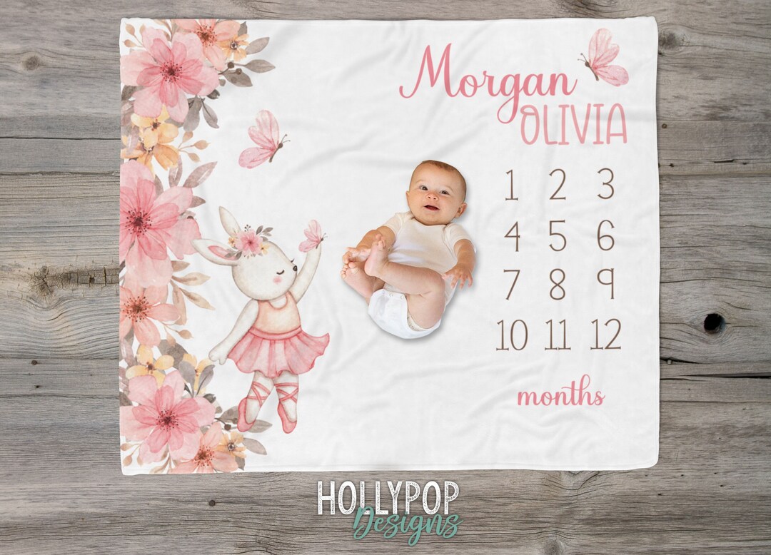 Pink Bunny Rabbit Month Milestone Blanket Baby Girl Milestone Blanket