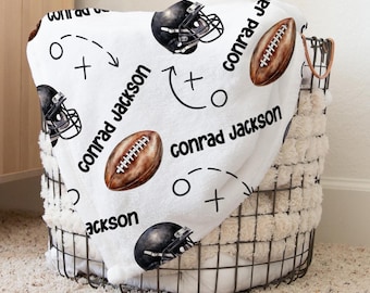 CUSTOM BOY FOOTBALL Blanket, Football Baby Blanket, Personalized Baby Boy Blanket, Football Nursery, Toddler Boy Name Blanket, Football Gift