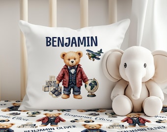 Personalized Baby Boy Crib Bedding, Teddy Bear Nursery, Preppy Tartan Plaid Baby Bedding Set, Custom Name Crib Sheet, Pillow, Blanket