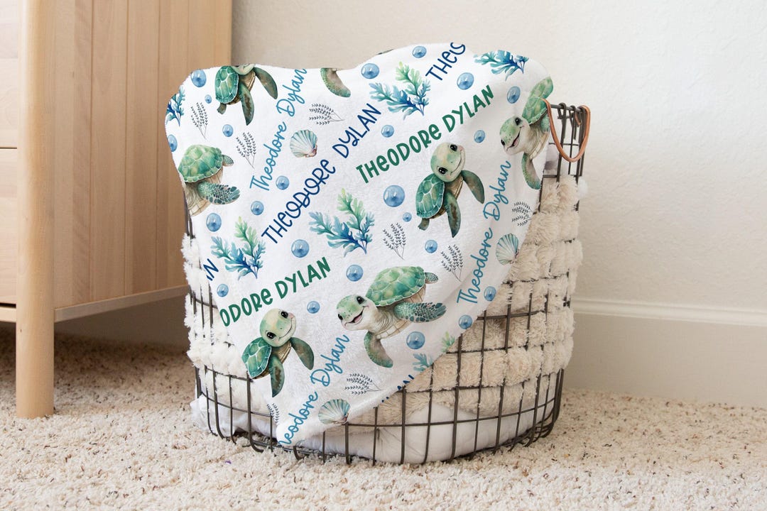 Personalized Sea Turtle Baby Blanket, Custom Name, Under the Sea ...