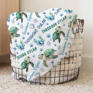 PERSONALIZED SEA TURTLE Baby Blanket, Custom Baby Name Sea Turtle Blanket, Baby Boy Blanket Sea Turtles, Under the Sea Blanket, Baby Gift