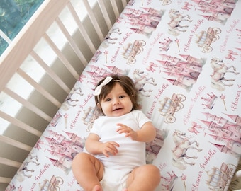 PERSONALIZED PRINCESS CRIB Sheets, Custom Baby Girl Crib Sheets, Princess Minky Blanket, Custom Girl Princess Nursery Bedding, Gift for Baby