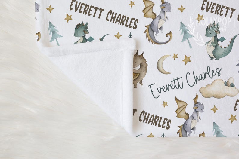 PERSONALIZED BOY DRAGON Baby Blanket, Baby Boy Dragon Blanket, Toddler Boy Blanket, Dragon Nursery Baby Gift, Dragon Baby Shower Boy Gift image 5