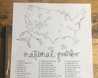 National Parks Check List - Bucket List- Travel List- Travel Guide- Check List- Adventure- USA Map-  Graduation Gift - NPS - Find your Park