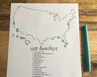 US Beach Check List - Bucket List- Travel List- Travel Guide- Check List- Adventure- USA Map-  Graduation Gift - To Do List - Hawaii Beaches