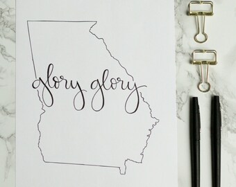 Stampa calligrafica con lettere a mano dell'Università della Georgia Glory Glory - Georgia Bulldogs - Dawgs - Wall Art - Home Decor - College Game Day -UGA