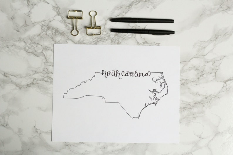 North Carolina Hand-lettered Calligraphy Print Wall Art Home Decor Charlotte Raleigh Wilmington Chapel Hill Durham NC State image 1