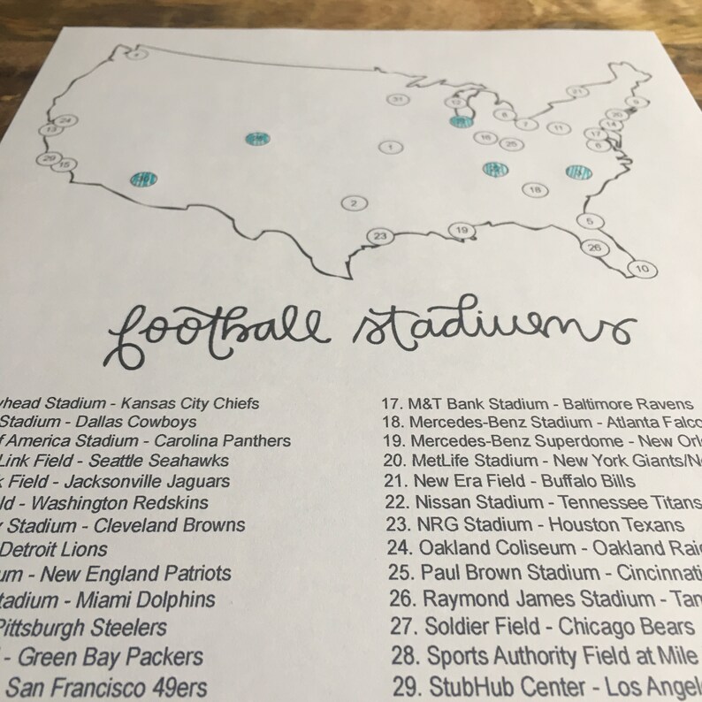 NFL Football Stadiums Check List Bucket List Travel List Etsy