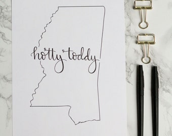 Ole Miss Hotty Toddy Stampa calligrafica con lettere a mano - Arte della parete - Decorazione della casa - Oxford - Ribelli - Università del Mississippi - Giornata della partita