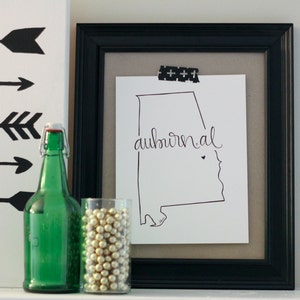 Auburn, Alabama Hand-lettered Calligraphy State Outline Print Wall Art Home Decor Hometown Auburn University War Eagle Tigers image 2