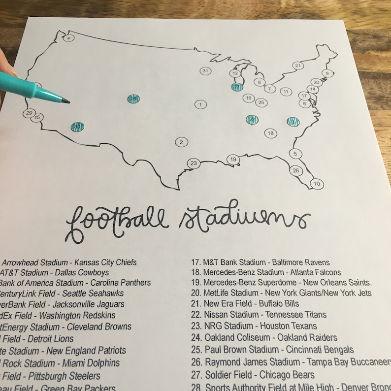 NFL Football Stadiums Check List Bucket List Travel List Etsy