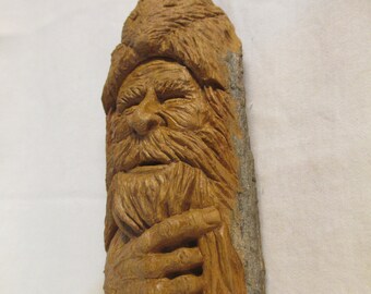 Wood Spirit,Mountain Man, Hand carved in Missouri, Cottonwood Bark, One of a Kind, Gift for him, Art, Rustic Log Cabin Decor,