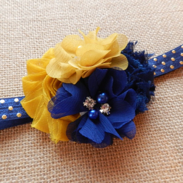 Pitt / University of Pittsburgh / Blue and Yellow Headband Set / Infant/Baby/Toddler/Little Girl Handmade Headband