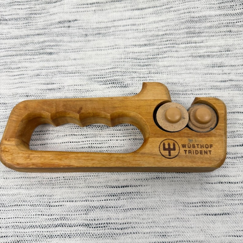 Vintage Wustof Trident Handheld Wooden Knife Sharpener 2900 Hand Tool Rustic image 1