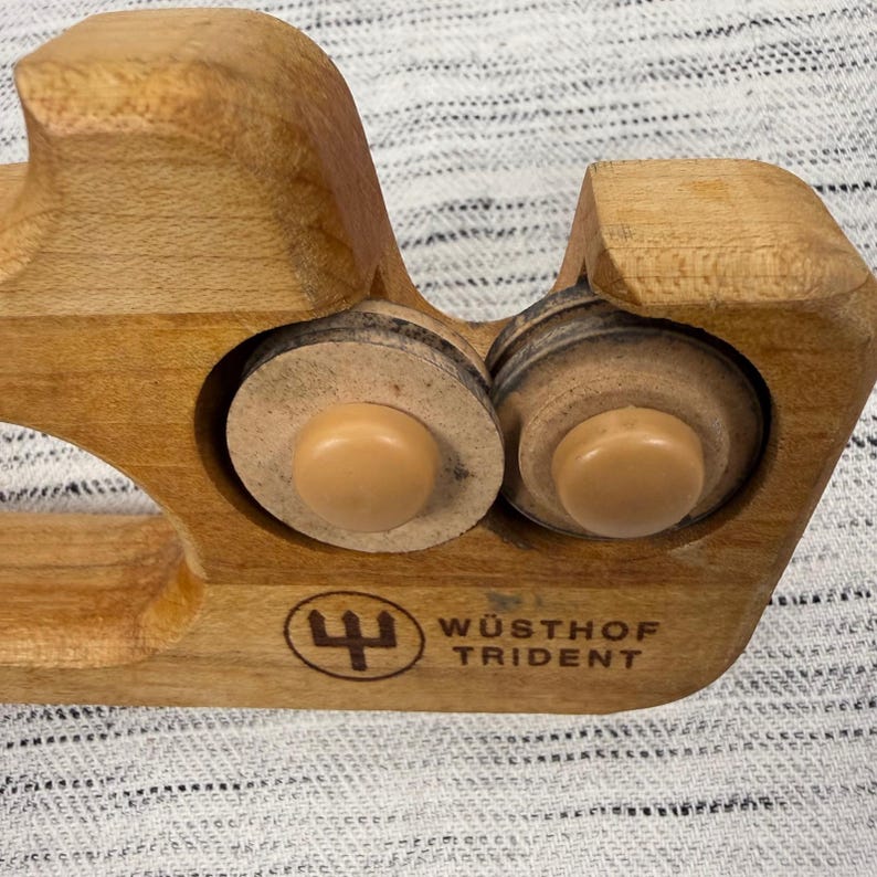 Vintage Wustof Trident Handheld Wooden Knife Sharpener 2900 Hand Tool Rustic image 2