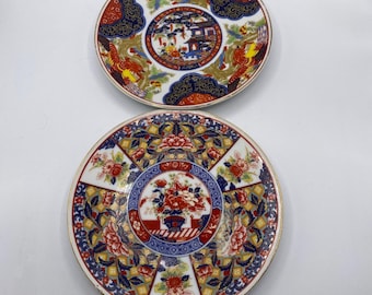 Colorful Chinese Transfer Print Dishes Bowls Trinket Dish - Set of Two EUC