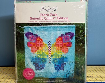 Tula Pink Fabric Pack for the Butterfly Quilt 2nd Edition Featuring True Colors & Designer Essential Solids by Tula Pink. FP2QTTP.BUTTERFLY