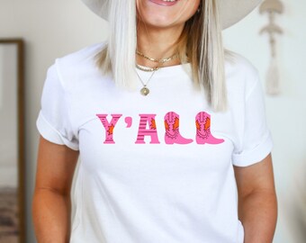 Y'ALL Texas T-Shirt: Vintage Cowboy Boots, Fourth of July