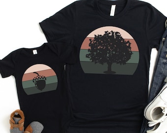 Matching dad and baby shirts fathers day shirts acorn tree t-shirts for dad and kids and baby gift set - great Father's Day gift