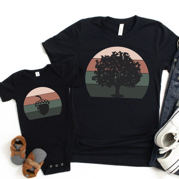 Matching dad and baby shirts fathers day shirts acorn tree t-shirts for dad and kids and baby gift set - great Father's Day gift