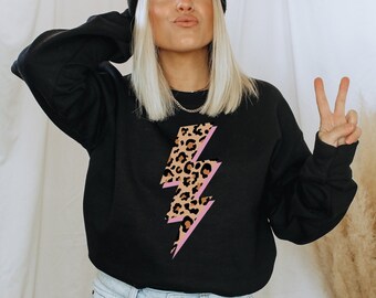 Lightning Bolt Sweatshirt, Bolt Crewneck, Leopard Print,Lightning Bolt,Trendy Sweatshirt,Preppy Sweatshirt,Aesthetic Clothes,Trendy Crewneck