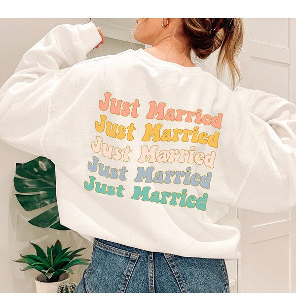 Honeymoon Sweatshirt, Just Married Sweatshirt, Back of Shirt Design, Retro Bride Sweatshirt Y2K style, Back Design Bride