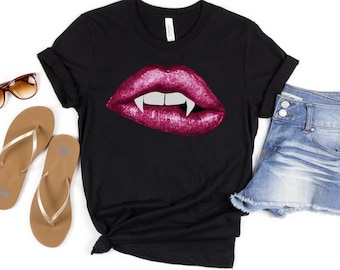 Camisa de Halloween,Camisa de Halloween Mujeres,Camisa espeluznante de Halloween,Linda camisa de Halloween,Labios de vampiro,Camisa de miedo,Mamá camisa de Halloween,Camiseta unisex