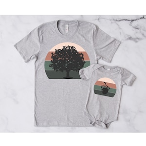 Matching dad and baby shirts fathers day shirts acorn tree t-shirts for dad and kids and baby gift set - great Father's Day gift