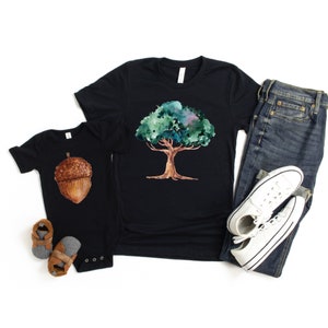 Matching dad and baby shirts fathers day shirts acorn tree t-shirts for dad and kids and baby gift set - great Father&#39;s Day gift