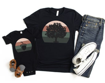 Matching dad and baby shirts fathers day shirts acorn tree t-shirts for dad and kids and baby gift set - great Father's Day gift