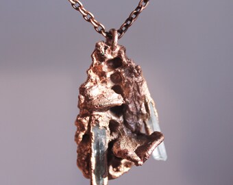 Electroplated Natural Mushroom and Quartz Points with Real Honeycomb Pendant