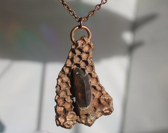 Stunning Natural Citrine Electroplated Honeycomb Pendant with Real Honeycomb