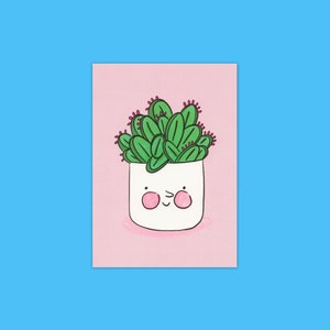 サボテンのポストカードプリント、サボテンのポストカード、花のポストカード、植物のプリント、花のアート、かわいい植木鉢のポストカード、A6 ポストカード、A6 プリント