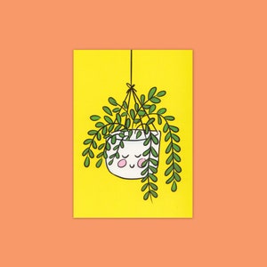 吊り下げ植物ポストカードプリント、花ポストカード、植物プリント、花のアート、かわいい植木鉢ポストカード、A6 ポストカード、A6 プリント