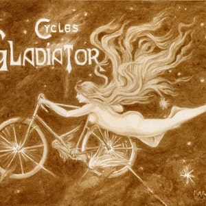 beer art, Gladiator Cycles, painted with beer, bar art, pub decor, vintage print, bicycle, bike, French, poster, pub art, beer, stout, 1890s