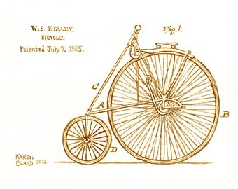 beer art, 1885 Bicycle Patent, painted with beer, bar art, pub decor, beer lover gift, high wheel, bicycle, vintage, line art