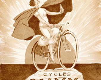 beer art, Vintage Cycling Woman Poster, painted with beer, bike, bicycle, vintage bicycle, pub art, 1920s, girl on bike, woman cycling