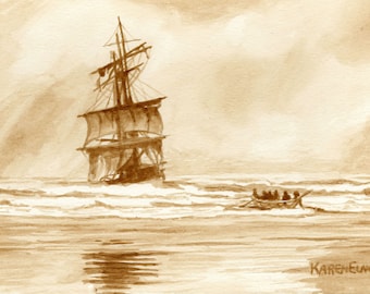 beer art, Lifeboat to the Rescue, Oregon Coast, ship, tall ship, ocean, shipwreck, pub art, Ft. George, stout