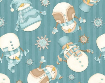 FRANELA I Love Sn'Gnomies Muñecos de nieve tirados por media yarda por toda la prenda de Shelly Comiskey Tela de franela 100 % algodón Henry Glass F9644-11 Dk.Aqua