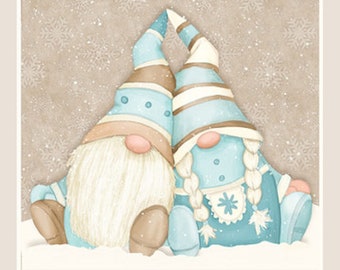FRANELA I Love Sn'Gnomies Panel de gnomos de 24" de Shelly Comiskey 100% franela de algodón Tela de Henry Glass 24" x 43" Aqua, Tan F9646P-13
