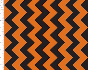 Riley Blake "Medium Chevron" Orange & Black Quilt Fabric By-the-HALF-yard, 2" point to point Halloween Zig-Zag