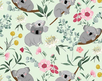 Stitch pattern Fabric Cute cartoon blue koala play guitar print cloth-100%Cotton-handwork,Bookbinding,decoration,Sewing by half yard