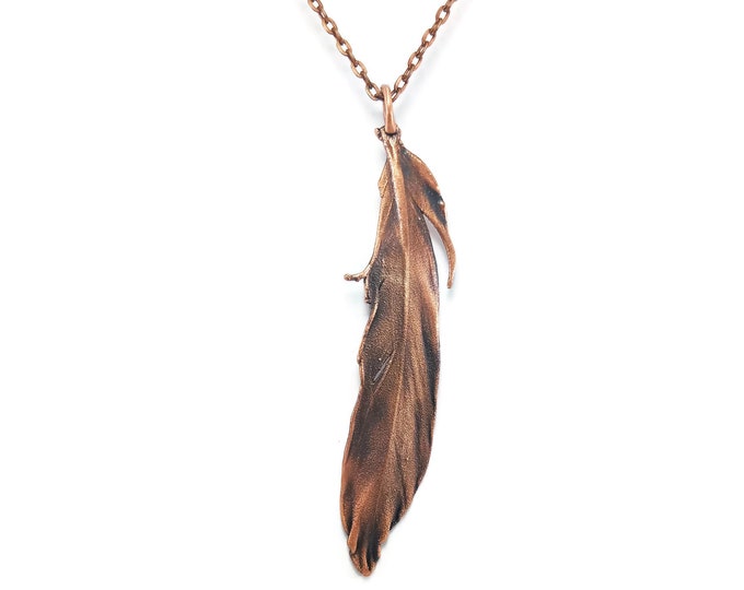 Real Feather Necklace Pendant Feather Jewelry Copper Feather Necklace