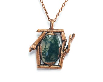 Raw Moss Agate Necklace | Moss Agate Necklace | Moss Agate Pendant | Moss Agate Jewelry | Electroformed Necklace | Crystal Necklace | Boho