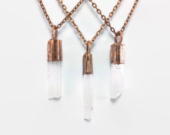 Raw Clear Quartz Point Copper Pendant Pisces Birthstone Necklace Electroformed Copper Jewelry